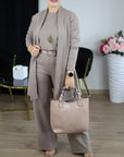 Elegante lange cardigan, top en broek, 3-delige set
