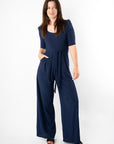 Wrenna effen marineblauwe jumpsuit met lange pijpen