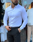 Heren casual slim fit effen overhemd