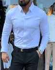 Heren casual slim fit effen overhemd