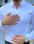 Heren casual slim fit effen overhemd