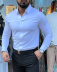 Heren casual slim fit effen overhemd