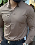 Heren casual slim fit effen overhemd