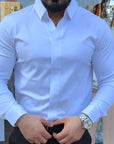 Heren casual slim fit effen overhemd