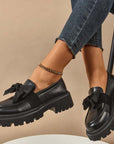 Chique, zoete platform loafers met strik