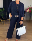 Elegante lange cardigan, top en broek, 3-delige set