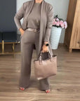 Elegante lange cardigan, top en broek, 3-delige set
