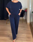 Elegante lange cardigan, top en broek, 3-delige set