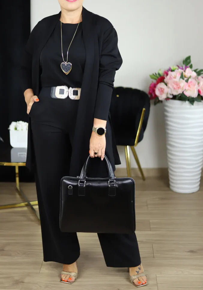 Elegante lange cardigan, top en broek, 3-delige set