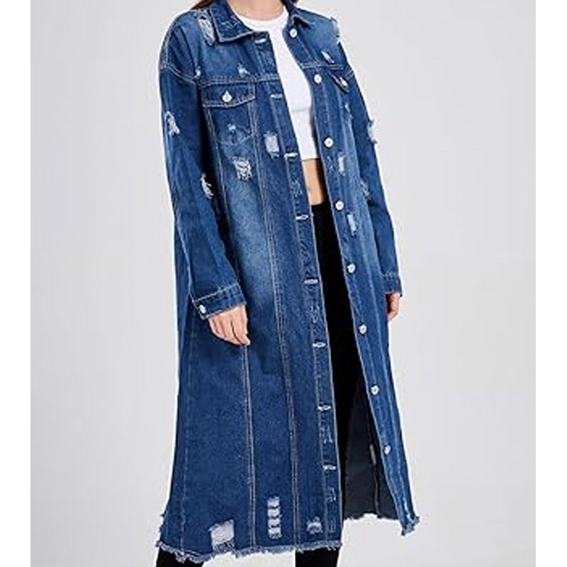 Dames denim jack met scheuren en gaten