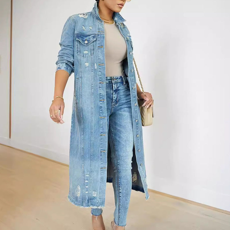 Dames denim jack met scheuren en gaten