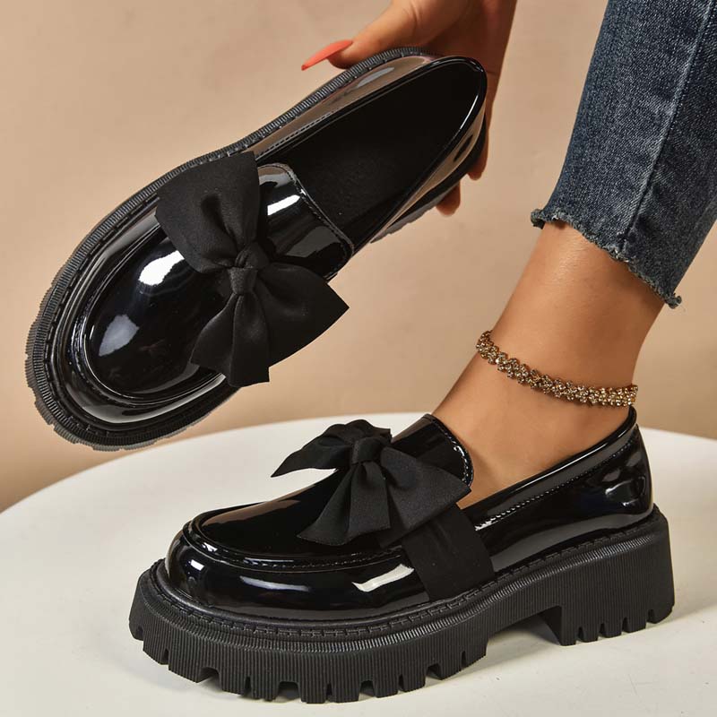 Chique, zoete platform loafers met strik
