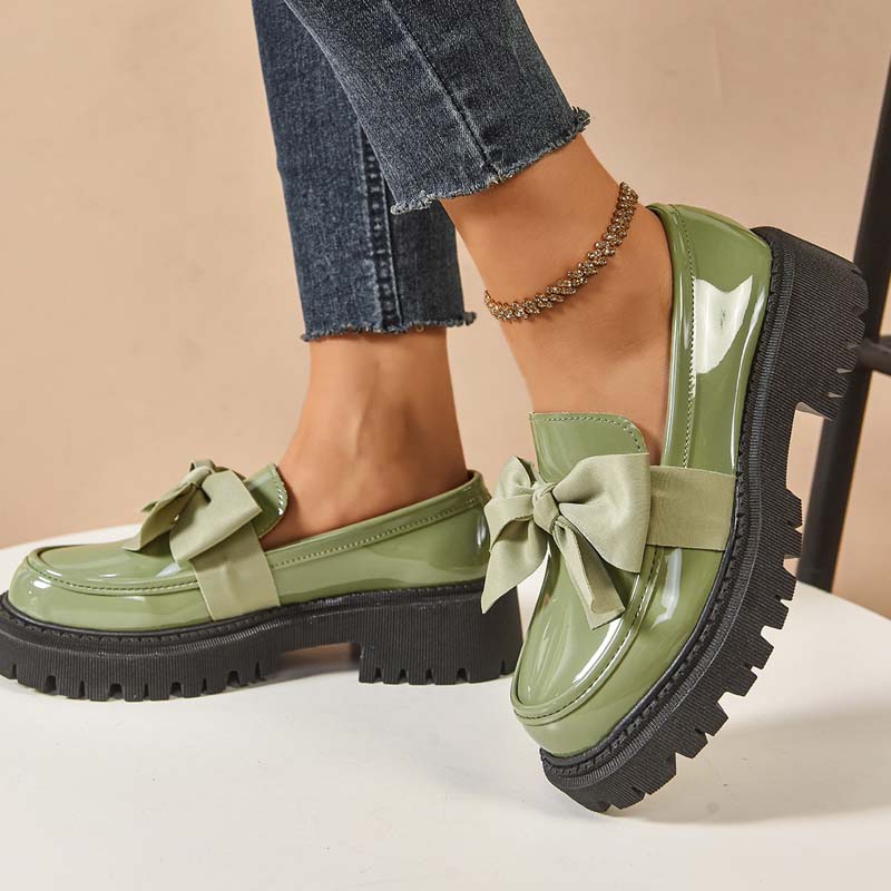 Chique, zoete platform loafers met strik